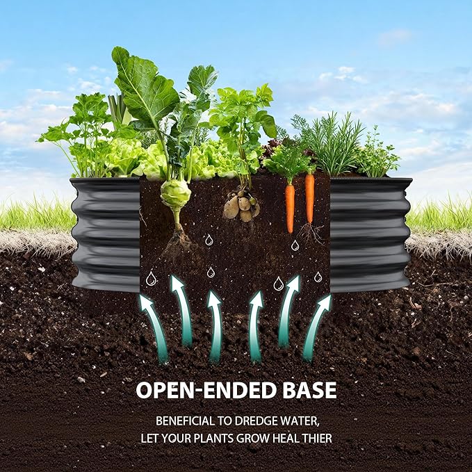 Round Raised Garden Bed 3PCS 2 x 1ft Galvanized Raised Boxes with Rust-Resistant Easy Assembly Safe Edge Metal Garden Bed Kit for Planting Vegetables Fruits Flowers Black
