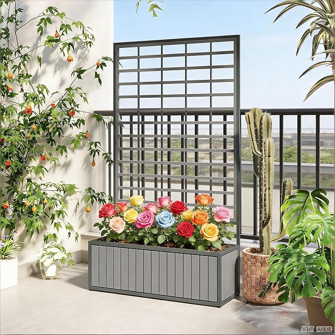 Wooden Raised Garden Bed with Trellis