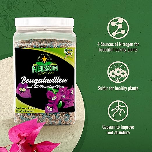 Nelson Plant Food For All Flowering Vines Bougainvillea Trumpet Wisteria Honeysuckles Indoor Outdoor Granular Fertilizer NutriStar 17-7-10 (2 lb)