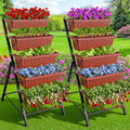 Homdox 2 Pack Elevated Garden Bed 5-Tier Freestanding Vertical Raised Bed for Gardening 5 Garden Planter Boxes and 5 Hooks Perfect to Grow Vegetables Herbs Flowers Outdoor Indoor Brick Red
