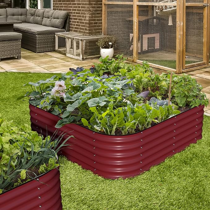 Olle Galvanized Raised Garden Beds Outdoor 17 Tall 12 in 1 Planter Raised Beds for Growing Herbs Vegetables Flowers Raised Garden Beds Barn Red