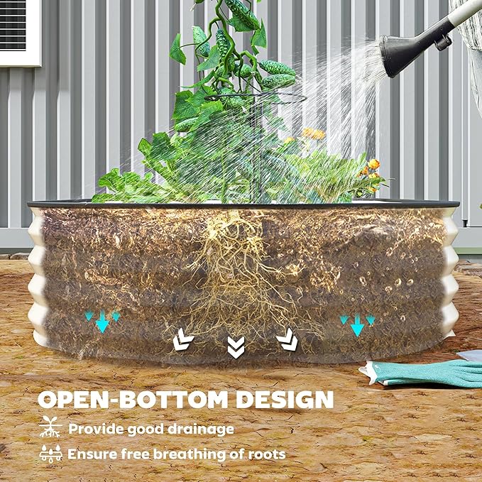Outsunny 2PCS Galvanized Raised Garden Bed 7' x 3' x 1' Raised Beds for Gardening with Plant Support Stakes Rubber Strap Edging and Gloves Metal Planter Box for Vegetables Flowers Cream White