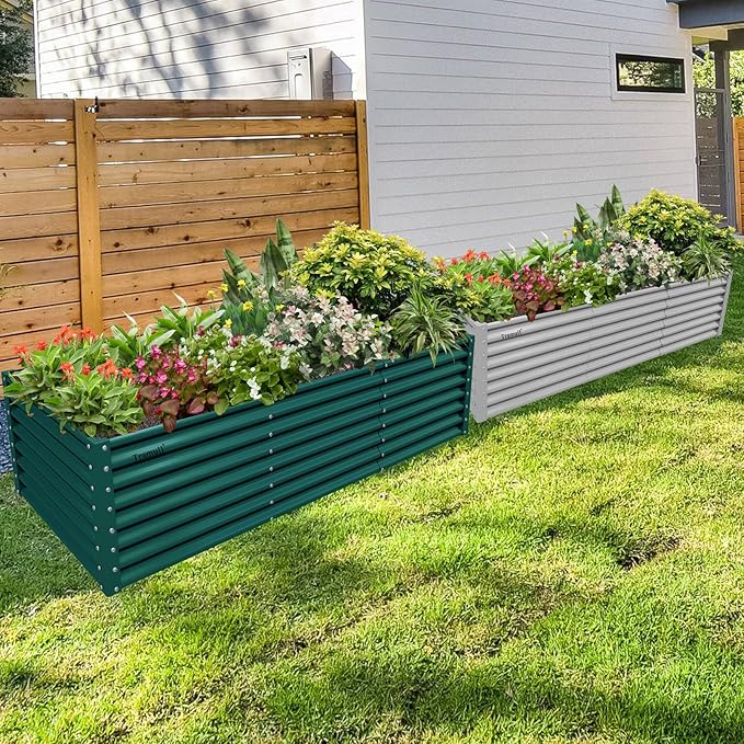 1 Pack 8x3x2FT Galvanized Raised Garden Bed Kit Retangular Metal Ground Planter Box Outdoor Bottomless Planter Raised Beds for Vegetables Flowers Herbs Fruits Gray
