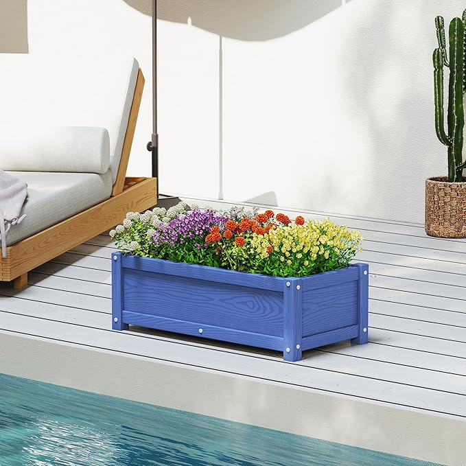 HDPE Planter Box All-Weather Outdoor Garden Bed Easy to Assemble Drainage System Low Maintenance Non-Fading for Flower/Herb/Seed (Navy)