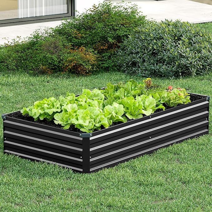 Vengarus 8x2x1FT (2 Pack) Galvanized Raised Garden Bed Kit Outdoor Metal Planter Box for Vegetables Rectangular Steel Container Easy Assembly (Black)