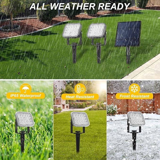 Solar Spot Lights Outdoor 20 LED IP65 Waterproof Solar Landscape Spotlights Dusk-to-Dawn 3000K Warm White Outdoor Spot Light Lighting for Yard Garden Driveway Porch Walkway 4-in-1