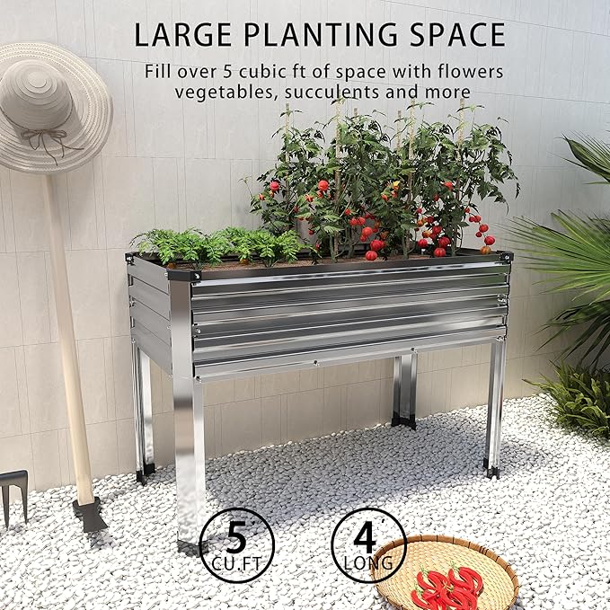 Galvanized Raised Garden Bed with Legs48×18×30in Elevated Planter Box for BackyardOutdoor Garden Patio Balcony 300lb CapacitySilver