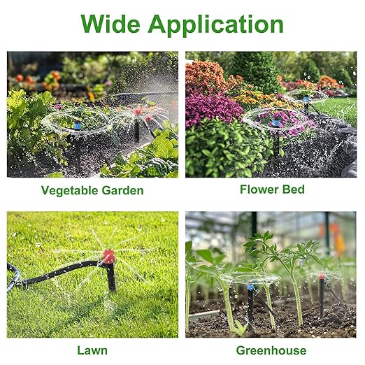 110Ft DIY Irrigation System with Drip Vortex Watering Sprinkler Nozzles 1/4 Garden Misting System with Hose Tubing Connectors Clamps Drip Emitters for Greenhouse Patio Lawn Raised Bed Outdoor