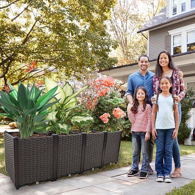Large Planters for Outdoor Plants Rectangular Raised Garden Bed Elevated Planter Boxes Patio Balcony Deck for Planting Flowers Vegetables Tomatoes and Herbs