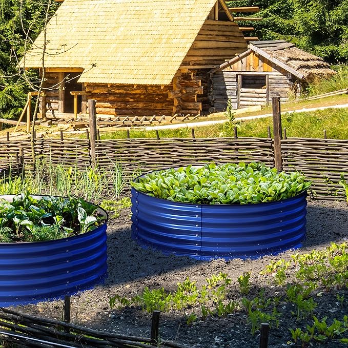 17 Tall 42 Round Blue Raised Garden Bed Kit Galvanized Metal Raised Garden Beds Outdoor for Vegetables Flowers3.5 * 3.5 * 1.4FtCobalt Blue