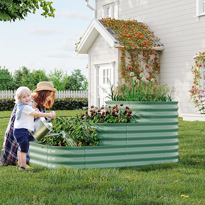 Raised Garden Bed 3-Tier Galvanized Raised Garden Bed with 3-in-1 Modular Design 17 Tall Metal Planter Box for Vegetables and Flowers Outdoor Planter for Gardening with Open Bottom Silver