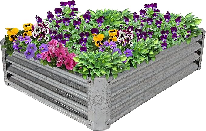 Sunnydaze Galvanized Raised Garden Bed Outdoor - Metal Planter Box for Gardening Vegetables and Plants - 12 H Rectangle - Silver