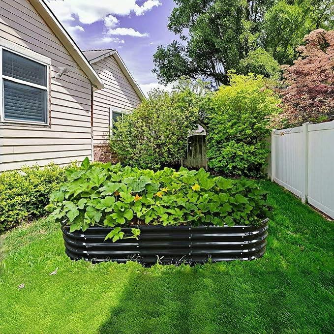 Galvanized Steel Raised Garden Bed 12 Tall Oval Galvanized Steel Raised Garden Bed - 7x3ft Oval Outdoor Planter Box with Rubber Edging (Grey)