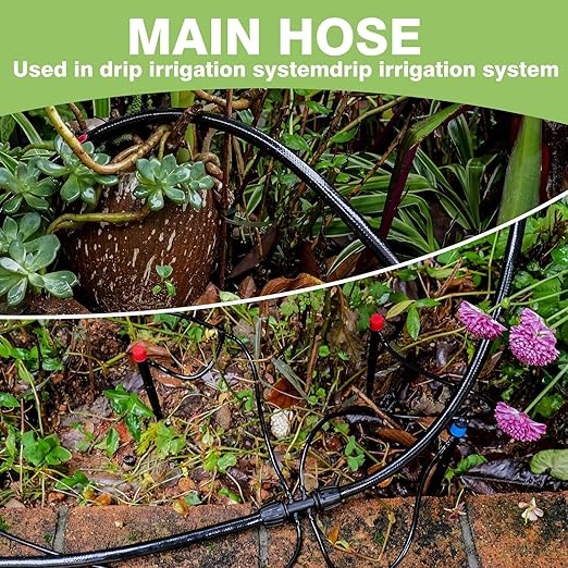 40 FT 1/2 inch Drip Irrigation Irrigation kit Main Line Supply Hose Tube for Garden Irrigation System (Includes 1/2 Straight Connector 3-Way Connector Switch Valve) Black