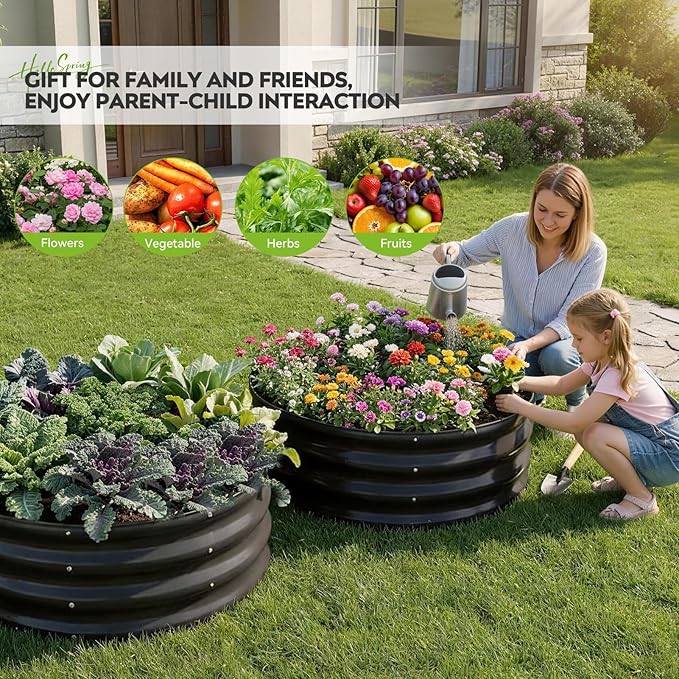 ZORMY Galvanized Raised Garden Bed Outdoor Round Metal Planter Boxes 2 Pcs 3x3x1ft Steel Raised Bed Kit for Planting Vegetables Fruits Flowers(Grey)
