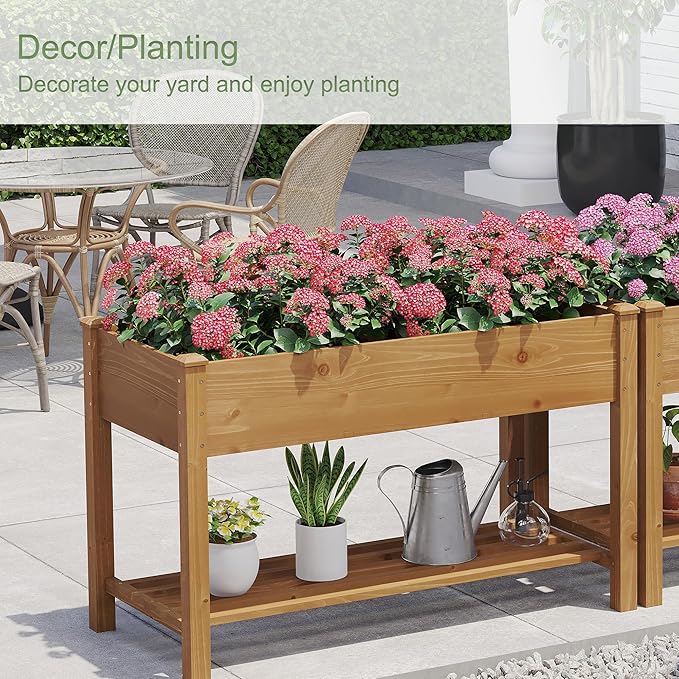 GHWIE Raised Garden Bed with ShelfElevated Wooden Planter Box with LegsGarden Planter for Backyard Patio Balcony