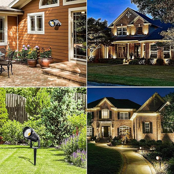 ZUCKEO 10W Landscape Lights 12V 24V Low Voltage LED Landscape Lighting with Connectors 1000LM Warm White Light IP66 Waterproof Landscaping Spotlights Yard Lawn Garden Outdoor Lights (2Pack)