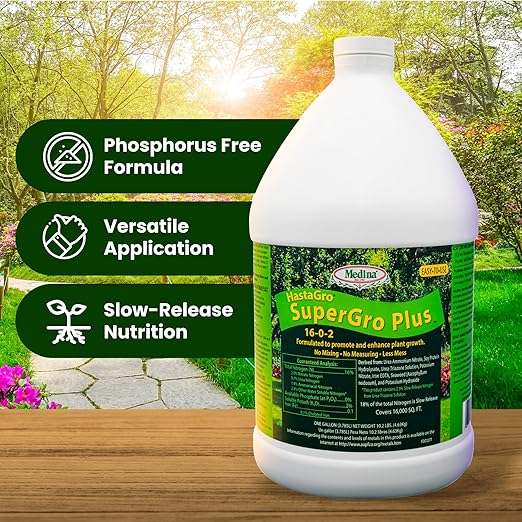 Medina Agriculture Products HastaGro 16-0-2 SuperGro Plus No Phosphorus Lawn Fertilizer with Molasses and Humic Acid