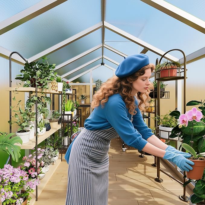 8x12 FT Greenhouse Greenhouses for Outside Polycarbonate Greenhouse with Aluminum Frame Lockable Door and Ajustable Roof Vent for Backyard Green Houses for Outside Garden Backyard Patio