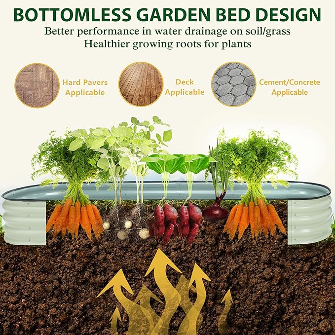 BlueWish 8x2x1FT Raised Garden Bed 11.1” H Galvanized Raised Garden Bed with Bottomless Rubber Strip 9-in-1 Modular Raised Planter Box Outdoor for Vegetable Flower Beige