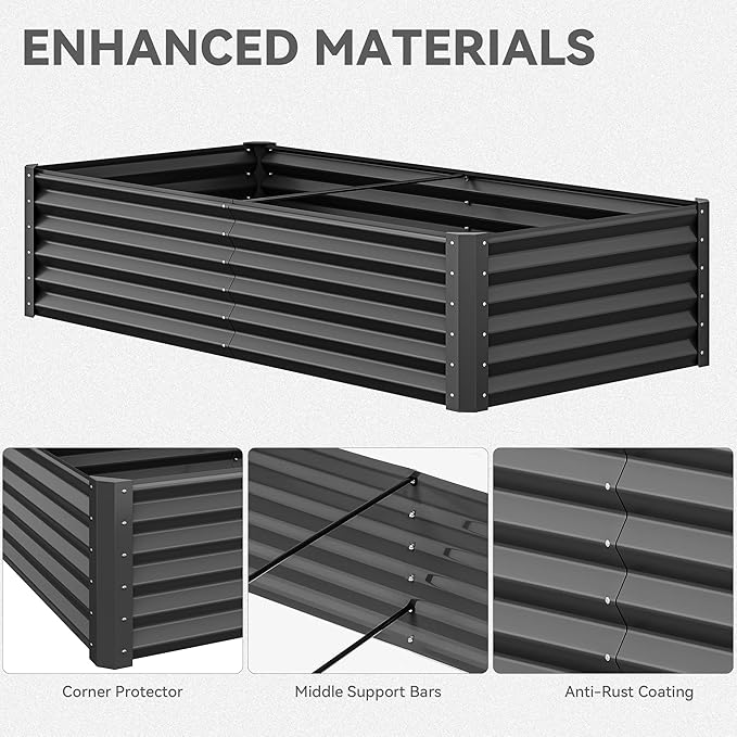 YITAHOME 72x36x18 in 2pcs Galvanized Raised Garden Bed Kit Large Metal Planter Box with Gloves &amp Support Rod Outdoor Flower Bed for Plants Vegetables Black