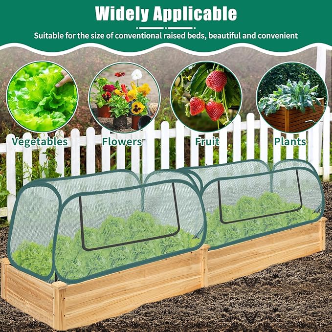 2Pack Garden Covers for Raised Beds Pop Up Mesh Plant Covers for Outdoors 30% Sunblock Plant Shade Tent Crop Cage for Seedlings Vegetable Against Birds Animals with 8 Stakes (45X22X16)