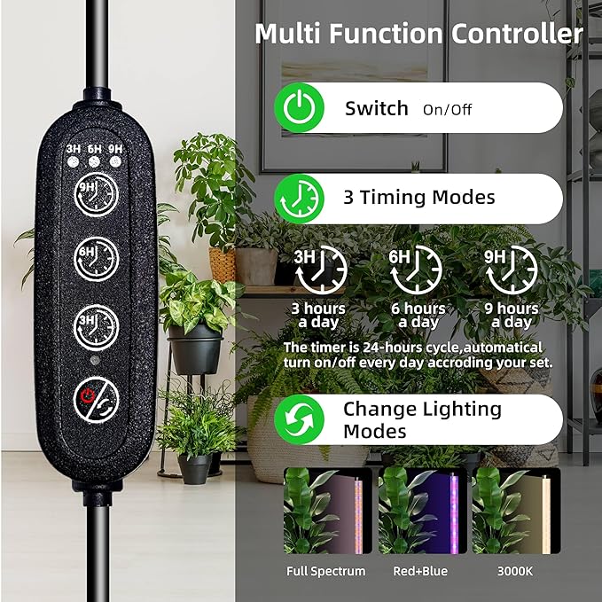 Standing Grow Light for Indoor Plants with Timer42W Vertical Grow Lights for Indoor Plants Full Spectrum4FT T8 243LED Plant Lights for Indoor Growing with 3 Lighting Modes for Tall Plants(1 Pack)
