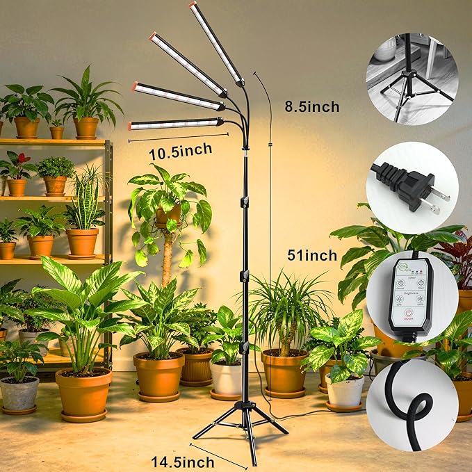 Grow Light with Stand for Indoor Plants3500K Warm White Plant Light with Red Blue LEDs for Indoor Tall Large Plants GrowingDimmable &amp Auto TimerHeight Adjustable 17-61
