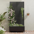 Casaphoria Metal Raised Garden Bed with Trellis and Wheels 72x35x16 Planter Box for Climbing Plants Vegetables &amp Vines Features Drainage Holes and Privacy Screen (Black-Louvered)