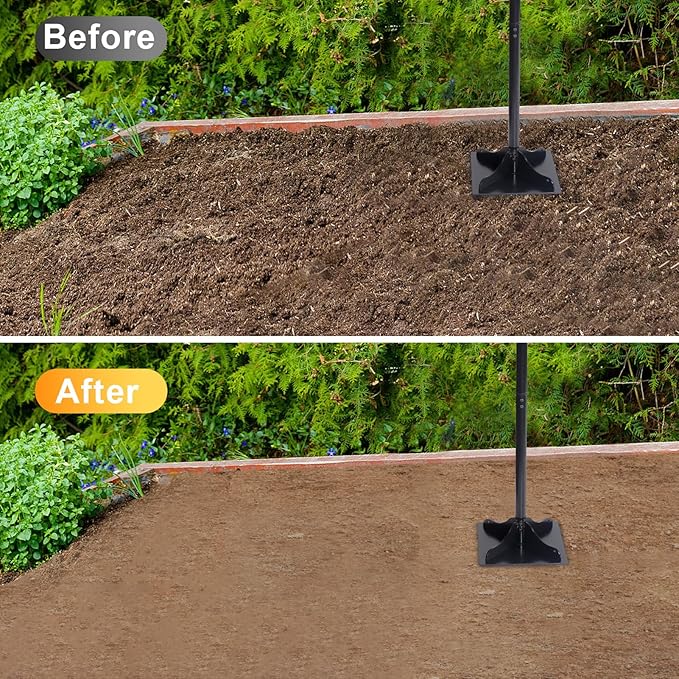 Acostop Heavy-Duty Steel Tamper 10x10 Inch Laborsaving Ergonomic Hand Soil Tamper Garden Landscaping Tool for Ground &amp Gravel Leveling Dirt Compactor 48 Inches Total