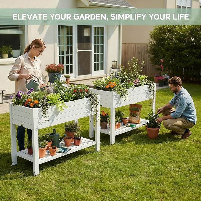 2.8' Height Elevated Raised Garden Bed Outdoor with Wheels Easy Assembly Resin Planter Box for Vegetables/Herb/Fruits Best Choice for Backyard Patio Balcony (Ashen) 6pc