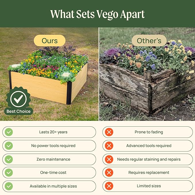 Vego garden Woodgrain Series Raised Garden Bed 16 Tall Wooden-Look 8' x 8' L-Shaped Metal Planter Box Outdoor for Vegetables Flowers Herbs