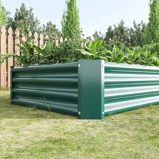 Raised Garden Beds Outdoor for Gardening 6×3×1ft Galvanized Rectangular Plastic Raised Planter Garden Box for Fruit Vegetables Herbs Flowers Growing Bed for Lawn Patio Balcony Green