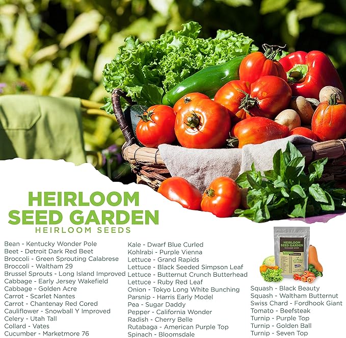 33 Variety Seed Bank Survival Gear 30000 Premium Non-GMO Open Pollinated Heirloom Seeds Made in USA