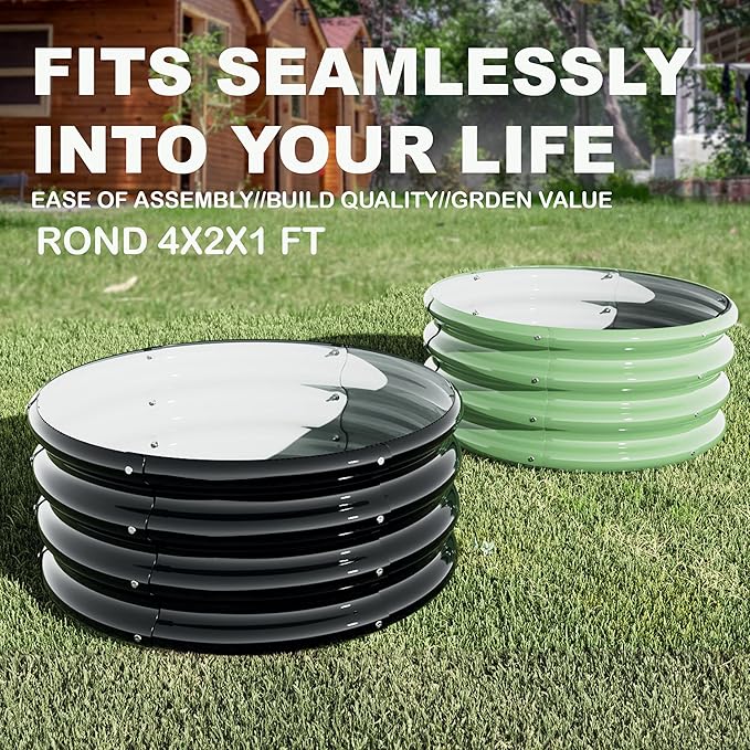 2Pcs 2X2X1ft Round Raised Garden Bed KitGalvanized Raised Garden Beds Outdoor Metal Planter Box Steel Kit Flower HerbVegetables..Galvanized