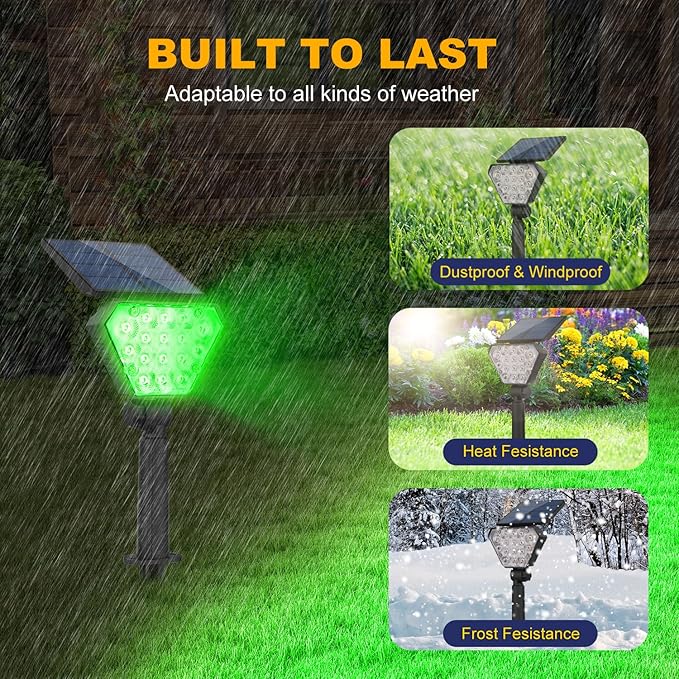 T-SUN Solar Lights Outdoor Waterproof IP65 12 Pack LED Solar Spot Lights Color Changing IP65 Waterproof Smart Auto On/Off for Outside Landscape Garden Yard Lawn Pathway Patio Driveway