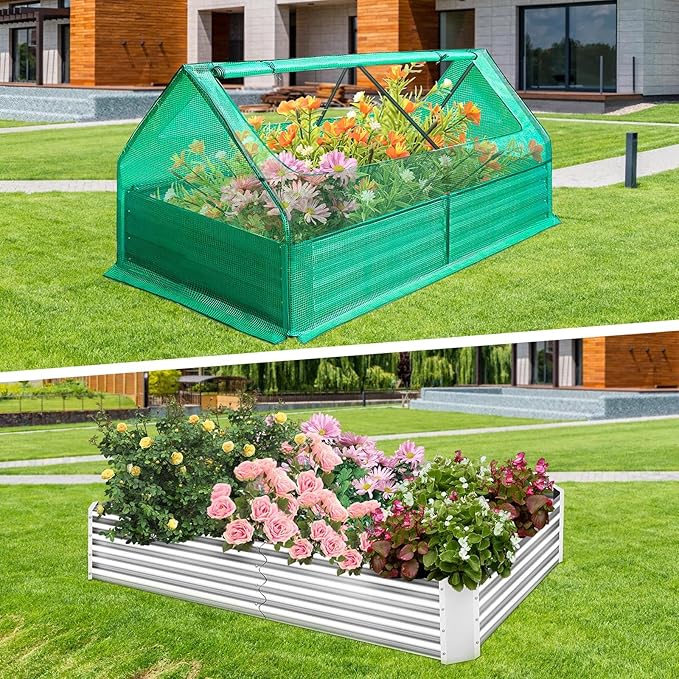 Compact Greenhouses for Outside with Raised Garden Bed – Great for Terraces/Small Lawns Includes Garden Netting + Planters for Outdoor Plants