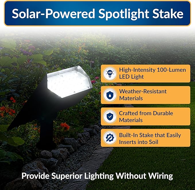 Alpine Corporation 11 Tall Outdoor Solar Pathway Spotlight Stake with Bright White LED Light Black
