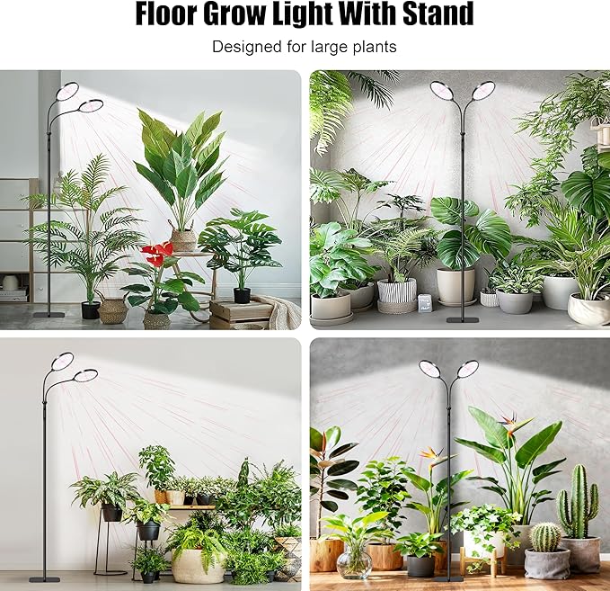 Plant Light for Indoor Plants Red &ampWhite Light Full Spectrum Grow Light with Height Adjustable and Stand for Growing Large Tall Plants Floor LED Grow Lamp with 4/8/12/18 Hour Timer &amp10 Dimmi