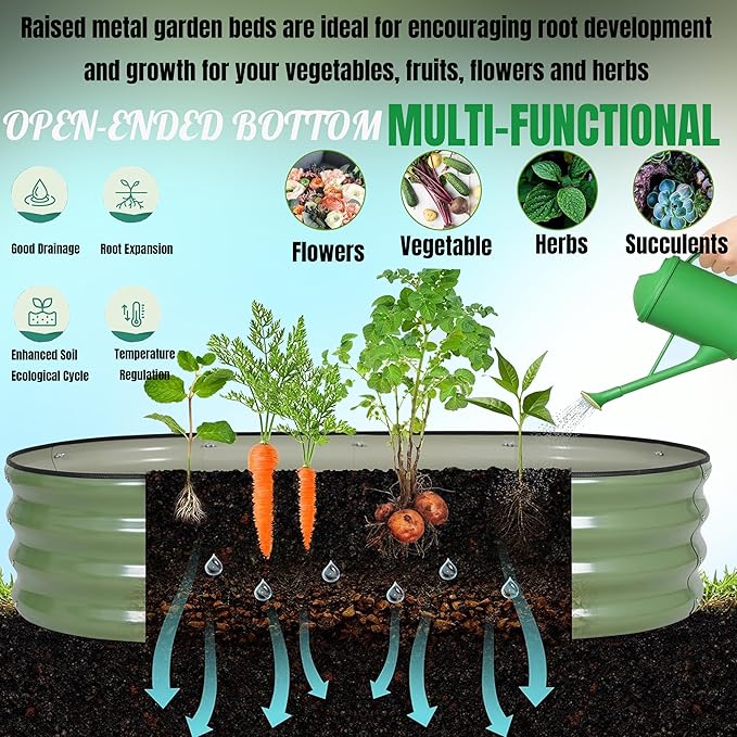 NestNature Modular Galvanized Raised Garden Bed Kits 12 Tall 10-in-2 Outdoor Metal Raised Planter Bed for Planting Plants Vegetables Fruits Flowers Herbs Gardening Ground Planter Box-Green
