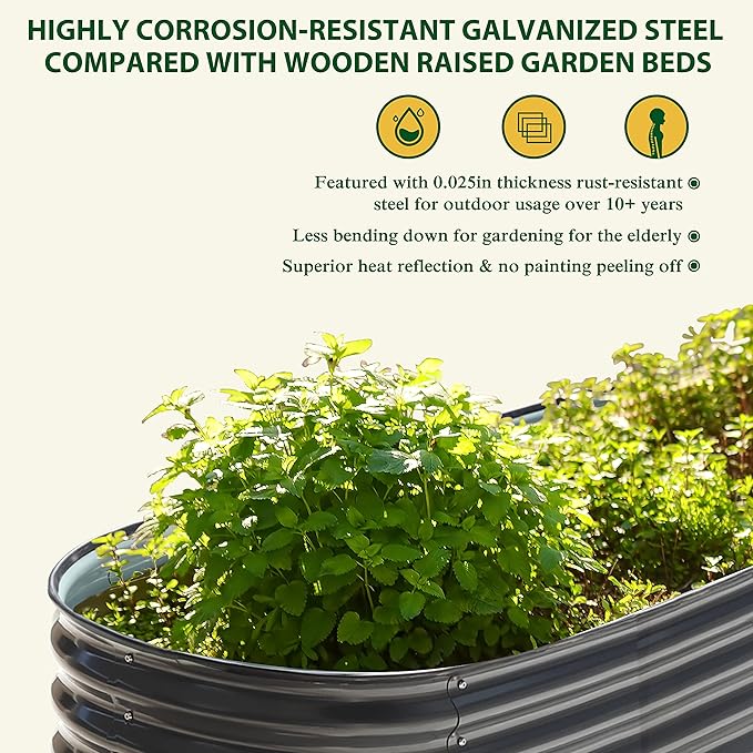 VEIKOU 8x2x2 ft Galvanized Raised Garden Bed 23.1 Tall 9 in 1 Modular Planter Box Outdoor Raised Garden Bed for Vegetable Flower Herb Grey