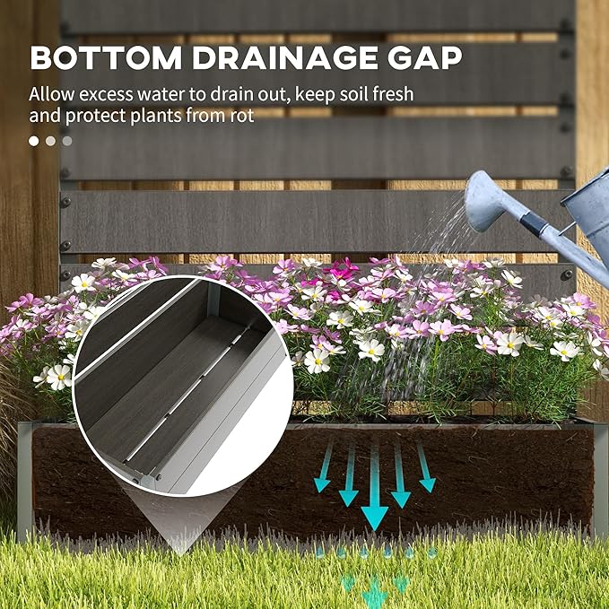 Outsunny Raised Garden Bed with Trellis for Climbing Plants Planter Box with Self Draining Gap Freestanding Trellis Planter for Outdoor Patio Deck 35.75 x 15 x 70.75 Dark Gray