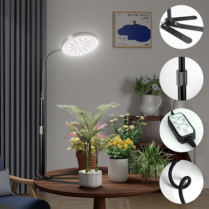 GooingTop Grow Light for Plants Indoor Growing6000K Full Spectrum Plant Growing Lamp with White Red Blue LED for Pots Succulents Seed StartingHeight 10-32'' with Optional Dimming &amp Timer