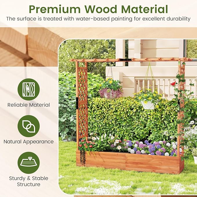 S AFSTAR 2 Pieces Raised Garden Beds with Arch Trellis Hanging Roof &amp Drainage Holes 77-Inch Vertical Plant Container for Vine Climbing Plant Flower Outdoor Wood Elevated Planter Box for Garden