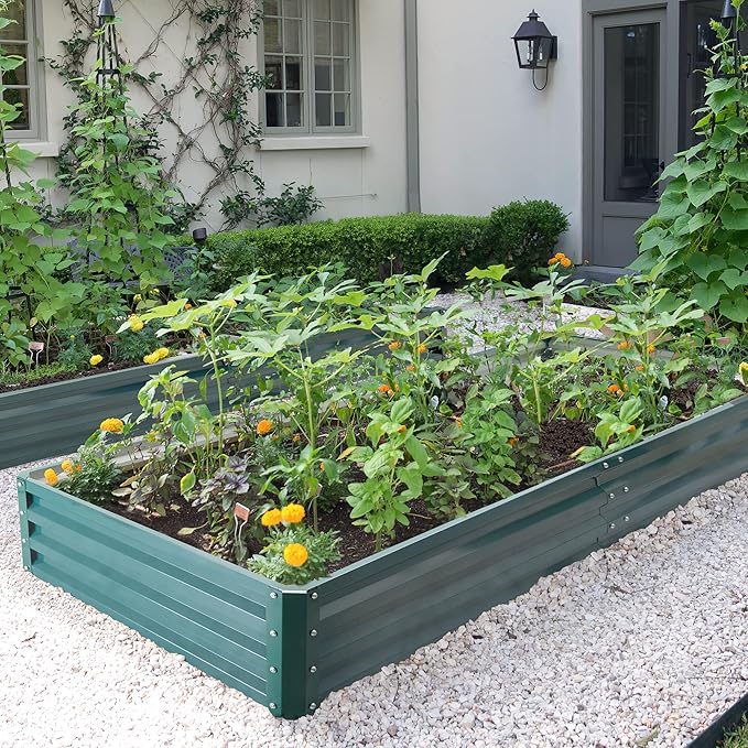 Devoko Galvanized Raised Garden Beds Large Metal Planter Raised Beds with Middle Support Bar for Flower Vegetables Herb 8×4×1 FT
