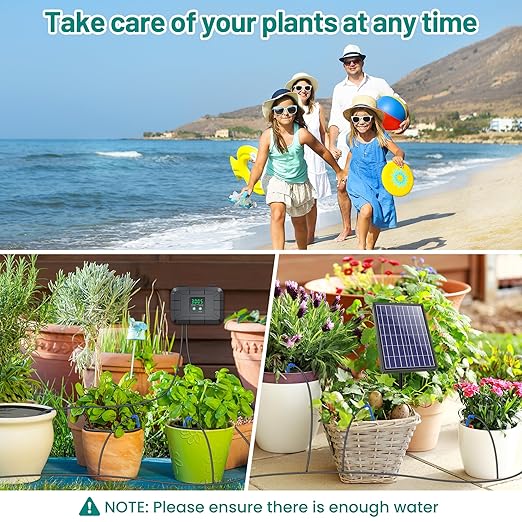 Biling Automatic Drip Irrigation Kit 8W Solar Irrigation System with Battery for Garden with Digital Programmable Timing Modes Solar Watering System Take Care Your Plants