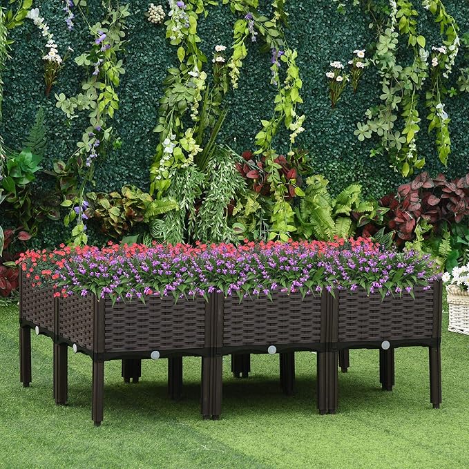 Outsunny 6 Piece Raised Garden Bed with Legs Planter Box Raised Bed to Grow Flowers Herbs &amp Vegetables Brown
