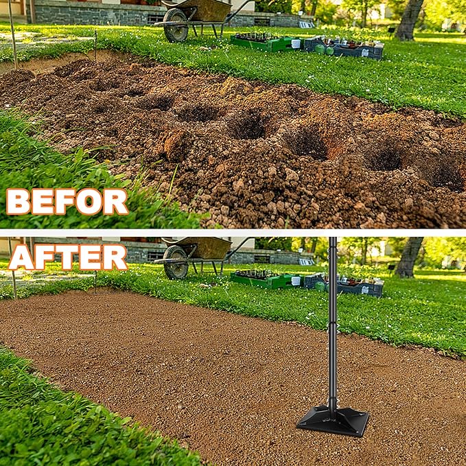 Garden Steel Tamper with 45 Inch Handle Hand Ground Tamper Tool Durable Plate Soil Compactor Garden Heavy Duty Ideal Tool for Leveling Soil Gravel Asphalt Driveway
