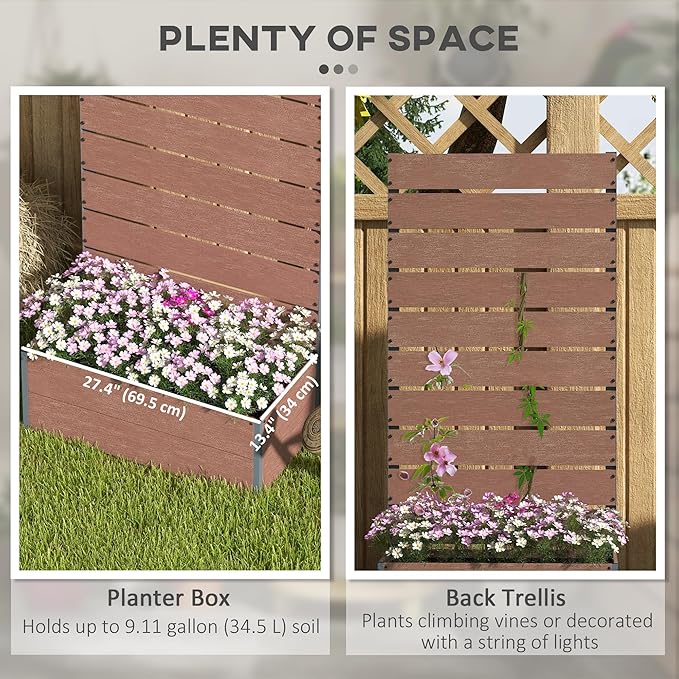 Outsunny Raised Garden Bed with Trellis for Climbing Plants Planter Box with Self Draining Gap Freestanding Trellis Planter for Outdoor Patio Deck 28.25 x 15 x 59 Brown