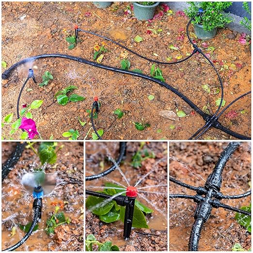 240FT Drip Irrigation System Kit New Quick-Connect Automatic Garden Watering Misting System for Greenhouse Yard Lawn Plant with 1/2 inch Hose 1/4 inch Distribution Tubing and Accessories